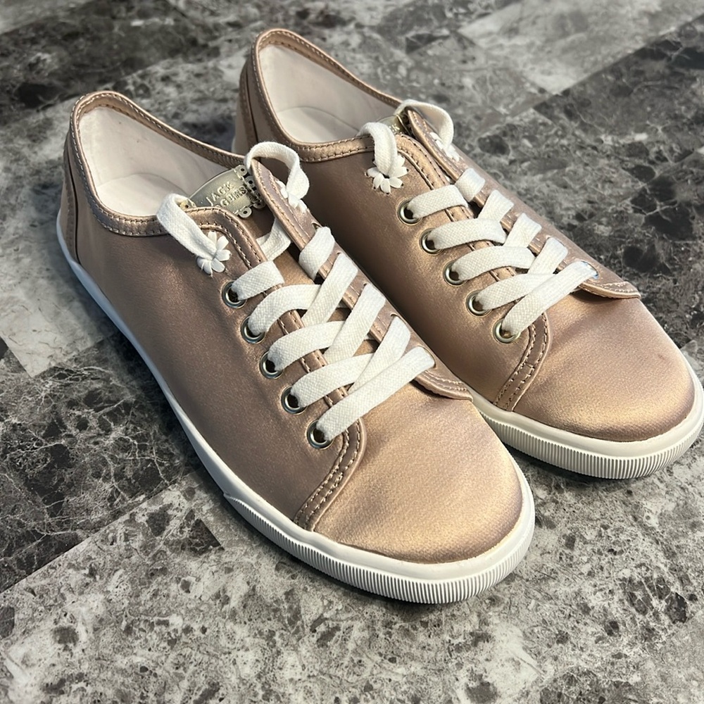 NWOT Jack Rogers Lia Satin Lace Up Casual Fashion Sneakers - Gold